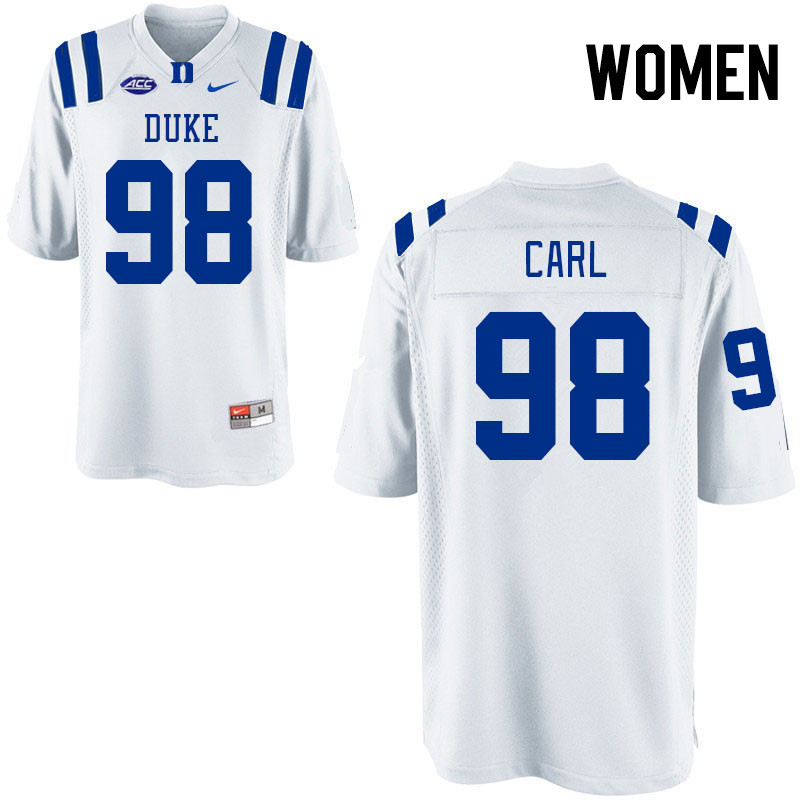 Women #98 Jaylen Carl Duke Blue Devils College Football Jerseys Stitched-White